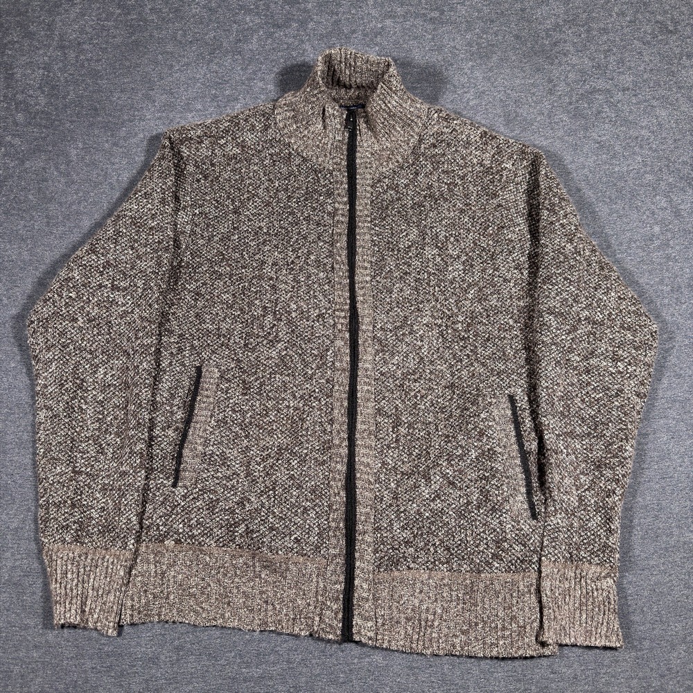 7 Diamonds Men's Medium Luxe Soft Knit Sweater Full Zip Flannel Lined‎ Brown